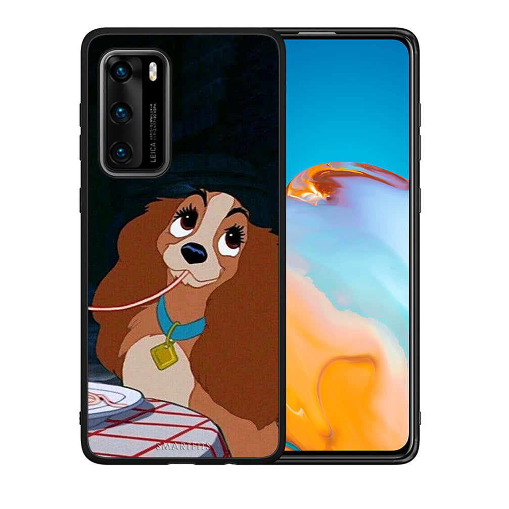 Θήκη Αγίου Βαλεντίνου Huawei P40 Lady And Tramp 2 από τη Smartfits με σχέδιο στο πίσω μέρος και μαύρο περίβλημα | Huawei P40 Lady And Tramp 2 case with colorful back and black bezels