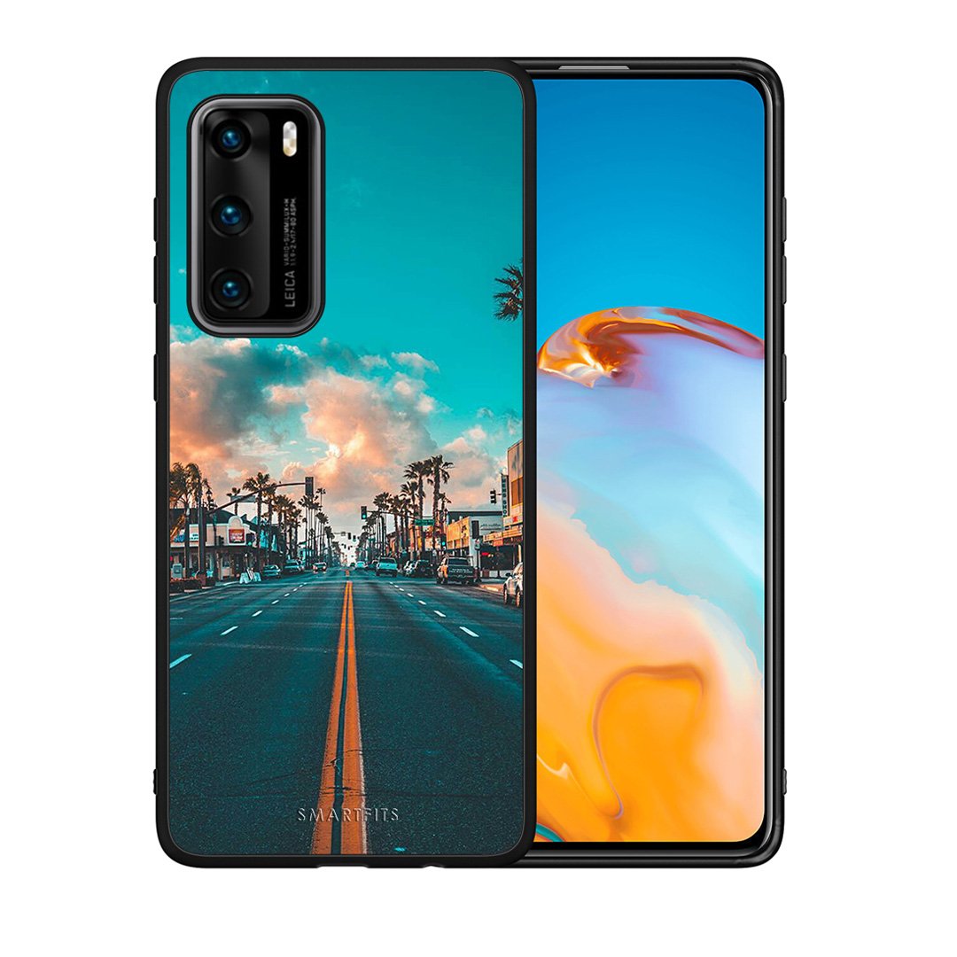 Θήκη Huawei P40 City Landscape από τη Smartfits με σχέδιο στο πίσω μέρος και μαύρο περίβλημα | Huawei P40 City Landscape case with colorful back and black bezels