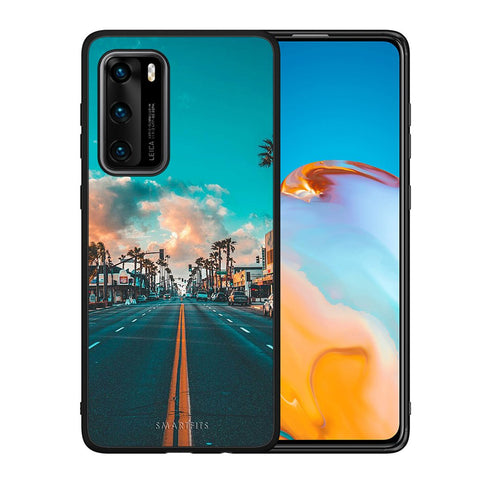 Θήκη Huawei P40 City Landscape από τη Smartfits με σχέδιο στο πίσω μέρος και μαύρο περίβλημα | Huawei P40 City Landscape case with colorful back and black bezels