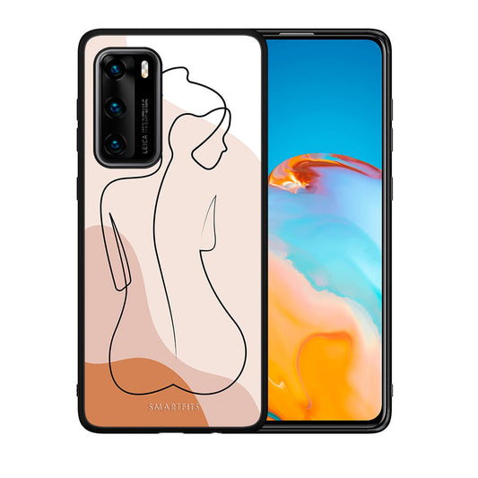 Θήκη Huawei P40 LineArt Woman από τη Smartfits με σχέδιο στο πίσω μέρος και μαύρο περίβλημα | Huawei P40 LineArt Woman case with colorful back and black bezels