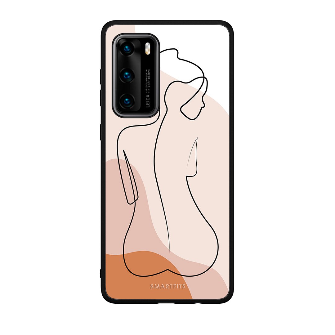 Huawei P40 LineArt Woman θήκη από τη Smartfits με σχέδιο στο πίσω μέρος και μαύρο περίβλημα | Smartphone case with colorful back and black bezels by Smartfits