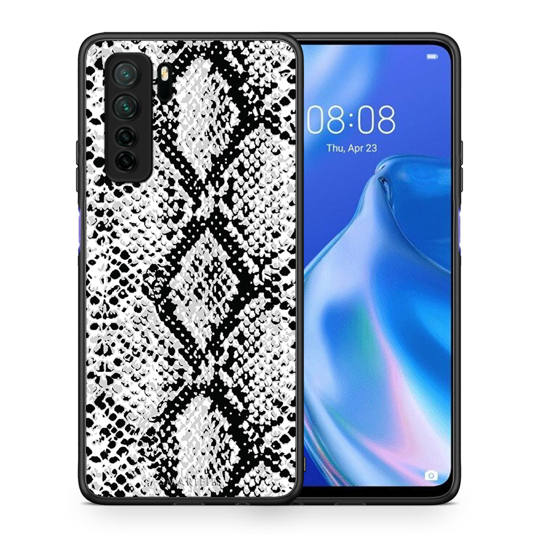 Θήκη Huawei P40 Lite 5G Animal White Snake από τη Smartfits με σχέδιο στο πίσω μέρος και μαύρο περίβλημα | Huawei P40 Lite 5G Animal White Snake Case with Colorful Back and Black Bezels