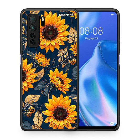 Θήκη Huawei P40 Lite 5G Autumn Sunflowers από τη Smartfits με σχέδιο στο πίσω μέρος και μαύρο περίβλημα | Huawei P40 Lite 5G Autumn Sunflowers Case with Colorful Back and Black Bezels
