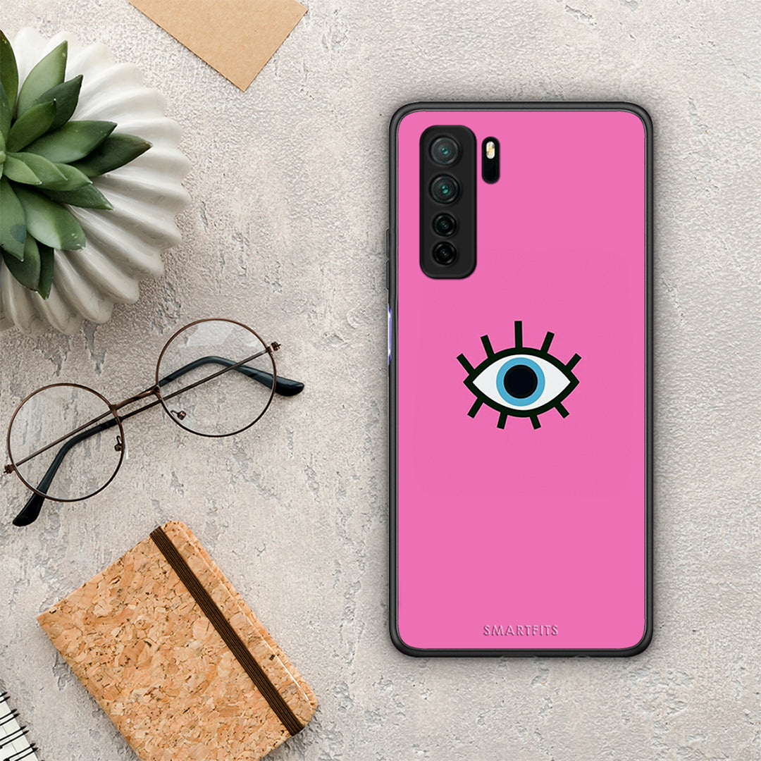 Θήκη Huawei P40 Lite 5G Blue Eye Pink από τη Smartfits με σχέδιο στο πίσω μέρος και μαύρο περίβλημα | Huawei P40 Lite 5G Blue Eye Pink Case with Colorful Back and Black Bezels