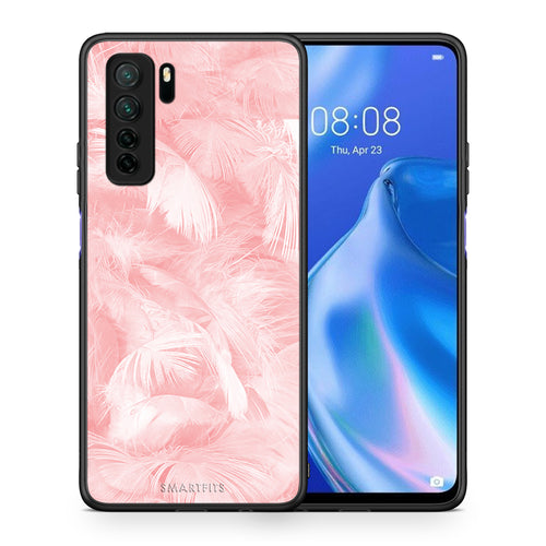 Θήκη Huawei P40 Lite 5G Boho Pink Feather από τη Smartfits με σχέδιο στο πίσω μέρος και μαύρο περίβλημα | Huawei P40 Lite 5G Boho Pink Feather Case with Colorful Back and Black Bezels