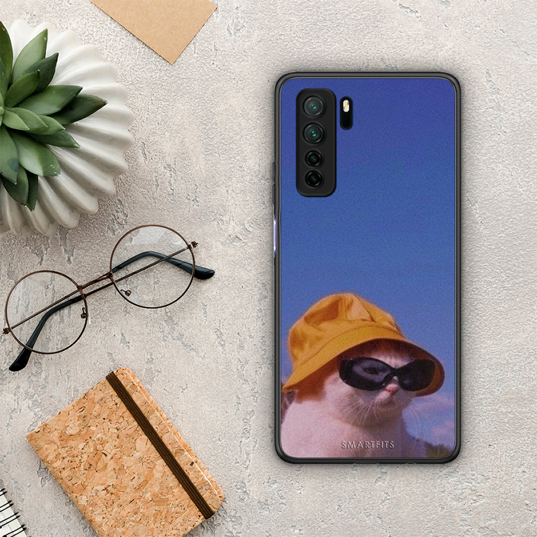 Θήκη Huawei P40 Lite 5G Cat Diva από τη Smartfits με σχέδιο στο πίσω μέρος και μαύρο περίβλημα | Huawei P40 Lite 5G Cat Diva Case with Colorful Back and Black Bezels