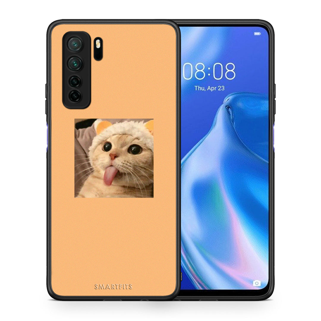 Θήκη Huawei P40 Lite 5G Cat Tongue από τη Smartfits με σχέδιο στο πίσω μέρος και μαύρο περίβλημα | Huawei P40 Lite 5G Cat Tongue Case with Colorful Back and Black Bezels