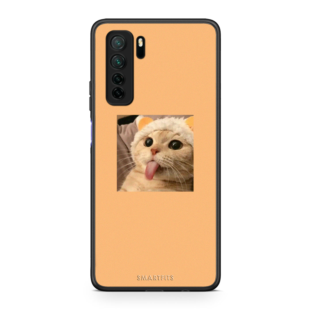 Θήκη Huawei P40 Lite 5G Cat Tongue από τη Smartfits με σχέδιο στο πίσω μέρος και μαύρο περίβλημα | Huawei P40 Lite 5G Cat Tongue Case with Colorful Back and Black Bezels