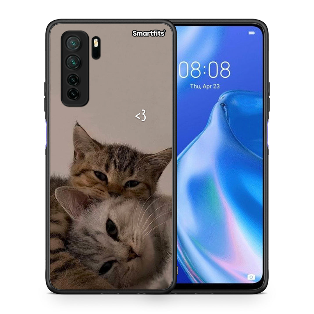 Θήκη Huawei P40 Lite 5G Cats In Love από τη Smartfits με σχέδιο στο πίσω μέρος και μαύρο περίβλημα | Huawei P40 Lite 5G Cats In Love Case with Colorful Back and Black Bezels
