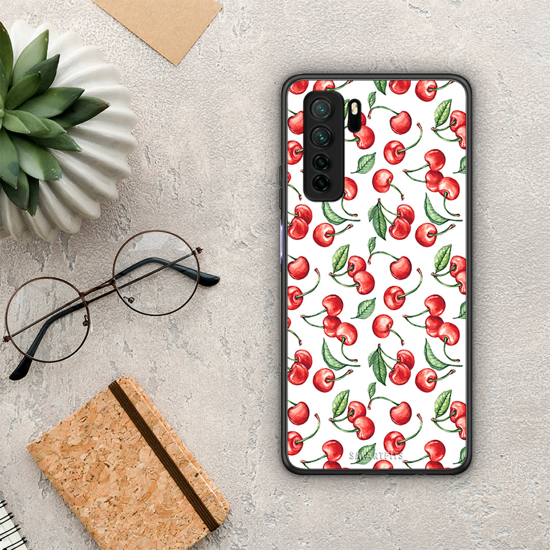 Θήκη Huawei P40 Lite 5G Cherry Summer από τη Smartfits με σχέδιο στο πίσω μέρος και μαύρο περίβλημα | Huawei P40 Lite 5G Cherry Summer Case with Colorful Back and Black Bezels