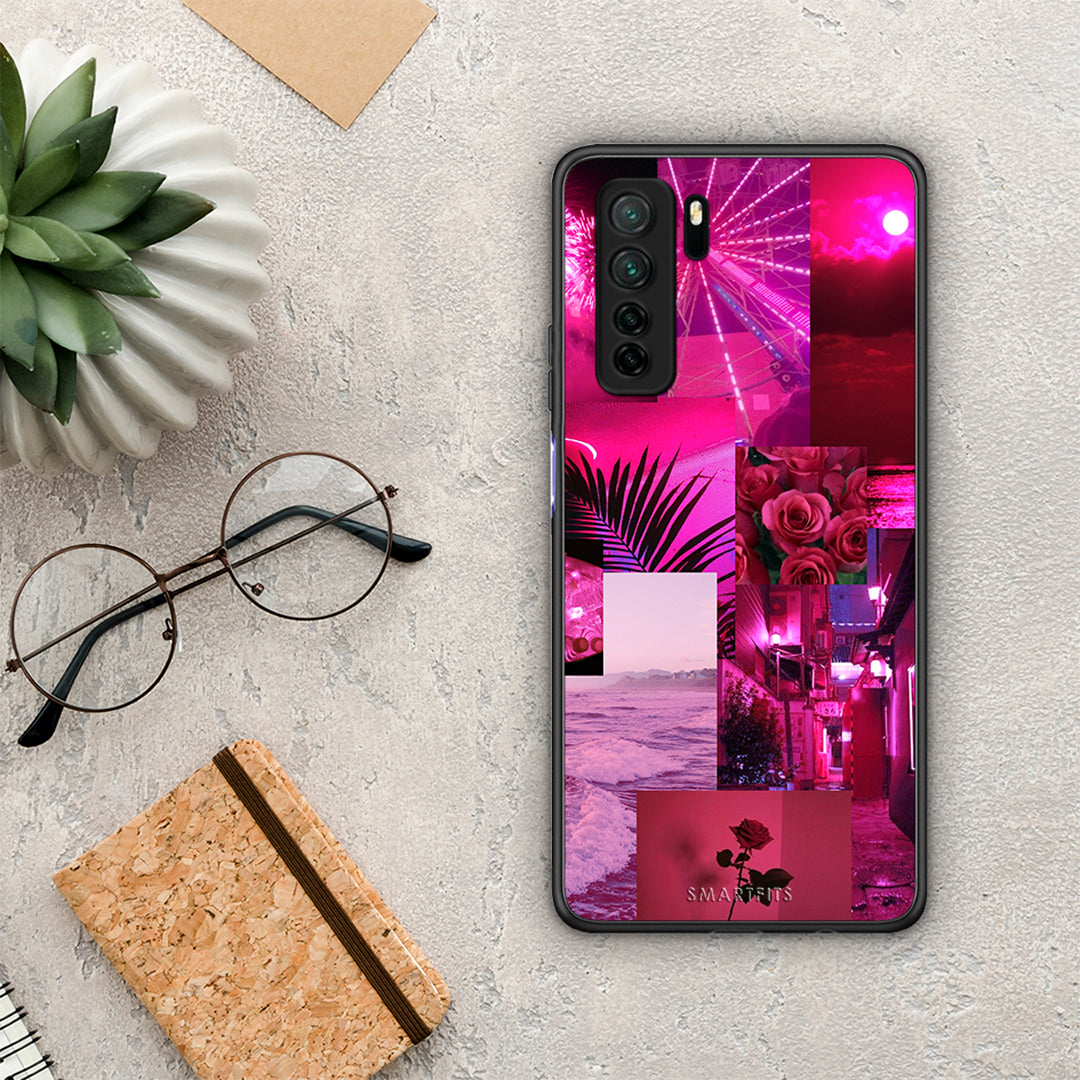 Θήκη Huawei P40 Lite 5G Collage Red Roses από τη Smartfits με σχέδιο στο πίσω μέρος και μαύρο περίβλημα | Huawei P40 Lite 5G Collage Red Roses Case with Colorful Back and Black Bezels