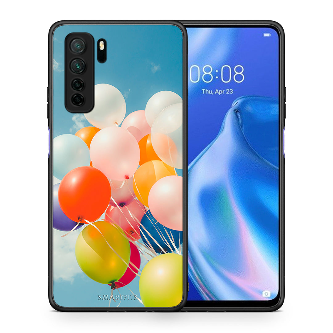 Θήκη Huawei P40 Lite 5G Colorful Balloons από τη Smartfits με σχέδιο στο πίσω μέρος και μαύρο περίβλημα | Huawei P40 Lite 5G Colorful Balloons Case with Colorful Back and Black Bezels
