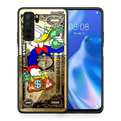 Θήκη Huawei P40 Lite 5G Duck Money από τη Smartfits με σχέδιο στο πίσω μέρος και μαύρο περίβλημα | Huawei P40 Lite 5G Duck Money Case with Colorful Back and Black Bezels