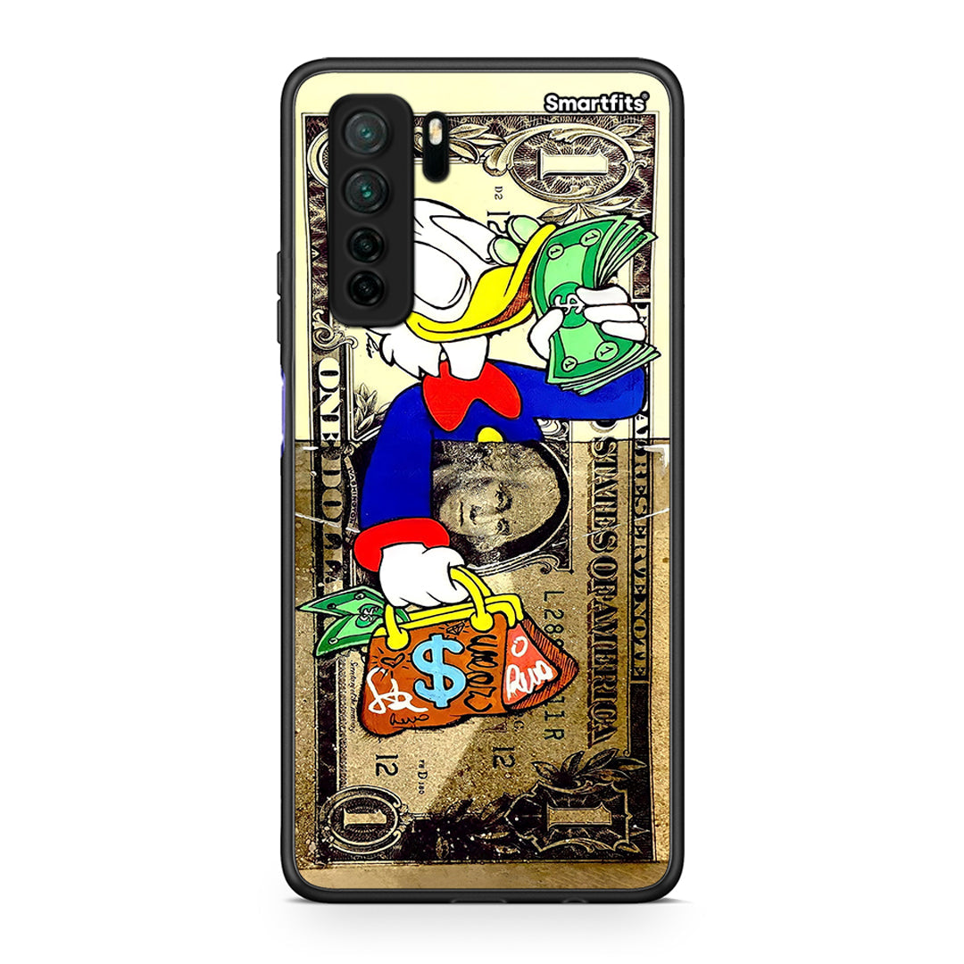 Θήκη Huawei P40 Lite 5G Duck Money από τη Smartfits με σχέδιο στο πίσω μέρος και μαύρο περίβλημα | Huawei P40 Lite 5G Duck Money Case with Colorful Back and Black Bezels