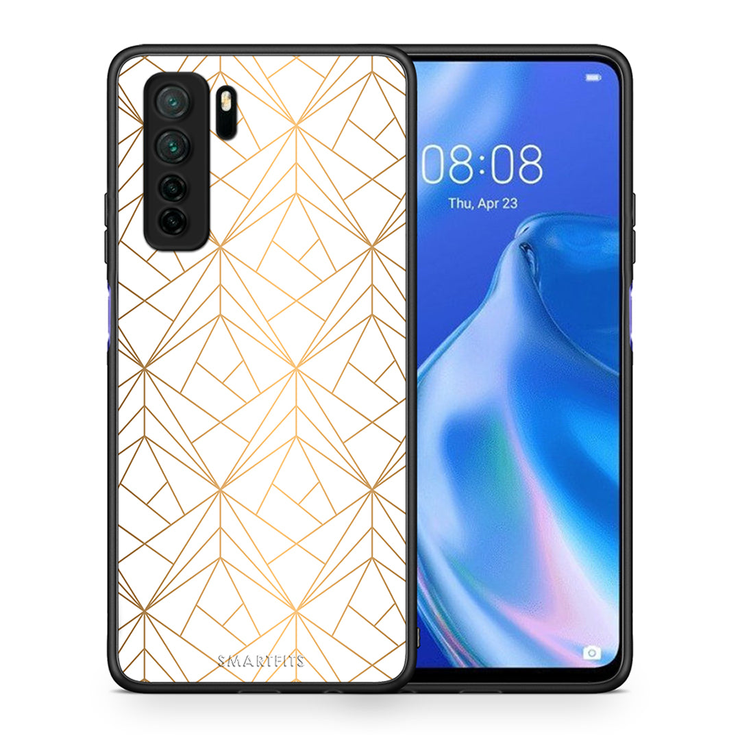 Θήκη Huawei P40 Lite 5G Geometric Luxury White από τη Smartfits με σχέδιο στο πίσω μέρος και μαύρο περίβλημα | Huawei P40 Lite 5G Geometric Luxury White Case with Colorful Back and Black Bezels