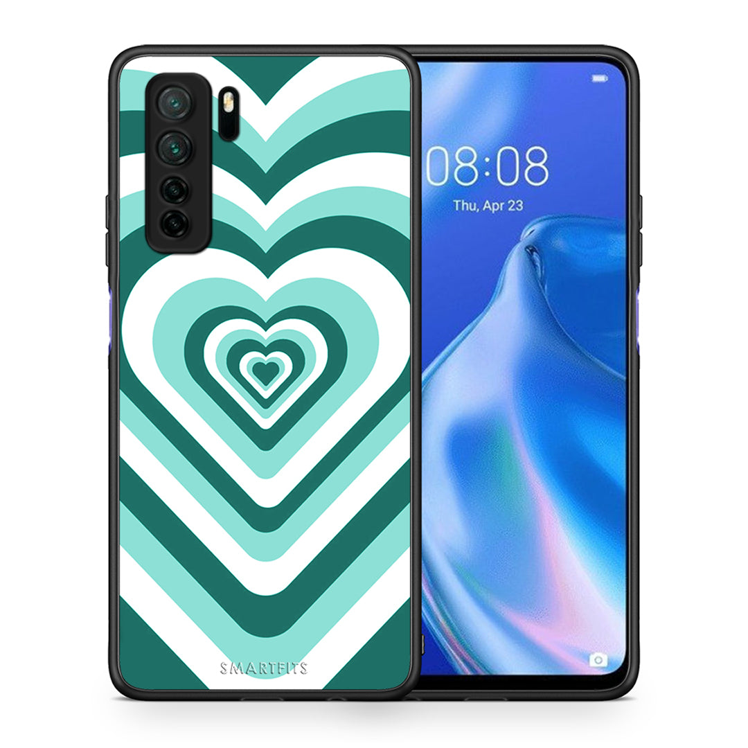 Θήκη Huawei P40 Lite 5G Green Hearts από τη Smartfits με σχέδιο στο πίσω μέρος και μαύρο περίβλημα | Huawei P40 Lite 5G Green Hearts Case with Colorful Back and Black Bezels