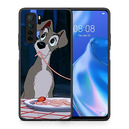 Θήκη Huawei P40 Lite 5G Lady And Tramp 1 από τη Smartfits με σχέδιο στο πίσω μέρος και μαύρο περίβλημα | Huawei P40 Lite 5G Lady And Tramp 1 Case with Colorful Back and Black Bezels