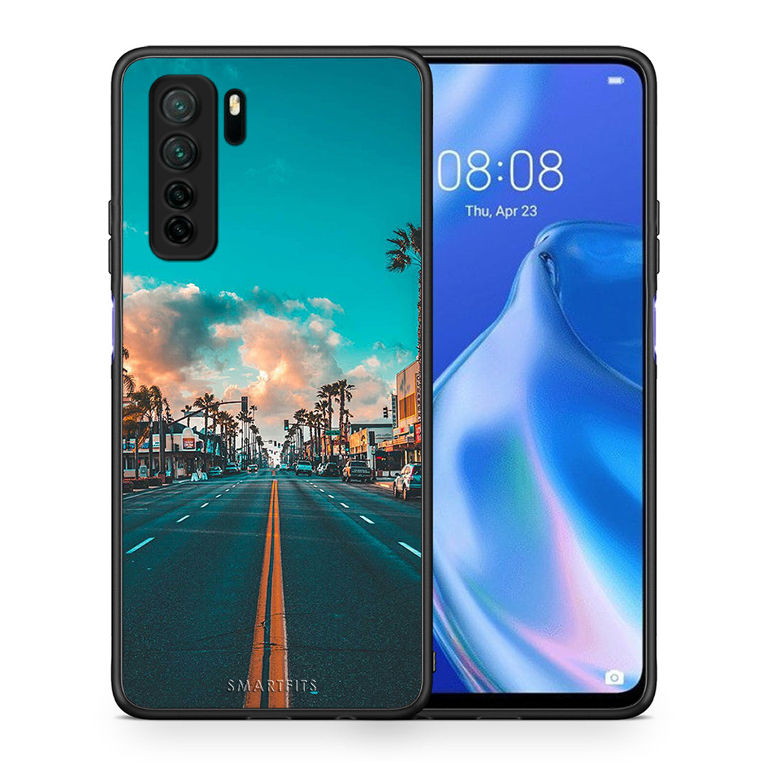 Θήκη Huawei P40 Lite 5G Landscape City από τη Smartfits με σχέδιο στο πίσω μέρος και μαύρο περίβλημα | Huawei P40 Lite 5G Landscape City Case with Colorful Back and Black Bezels