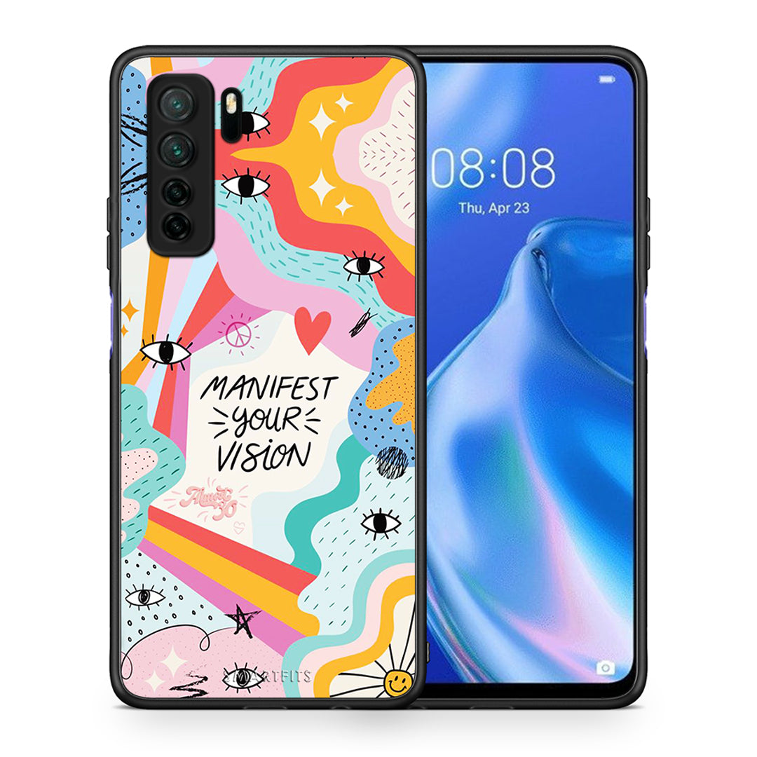 Θήκη Huawei P40 Lite 5G Manifest Your Vision από τη Smartfits με σχέδιο στο πίσω μέρος και μαύρο περίβλημα | Huawei P40 Lite 5G Manifest Your Vision Case with Colorful Back and Black Bezels