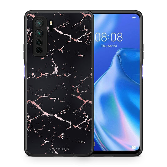 Θήκη Huawei P40 Lite 5G Marble Black Rosegold από τη Smartfits με σχέδιο στο πίσω μέρος και μαύρο περίβλημα | Huawei P40 Lite 5G Marble Black Rosegold Case with Colorful Back and Black Bezels