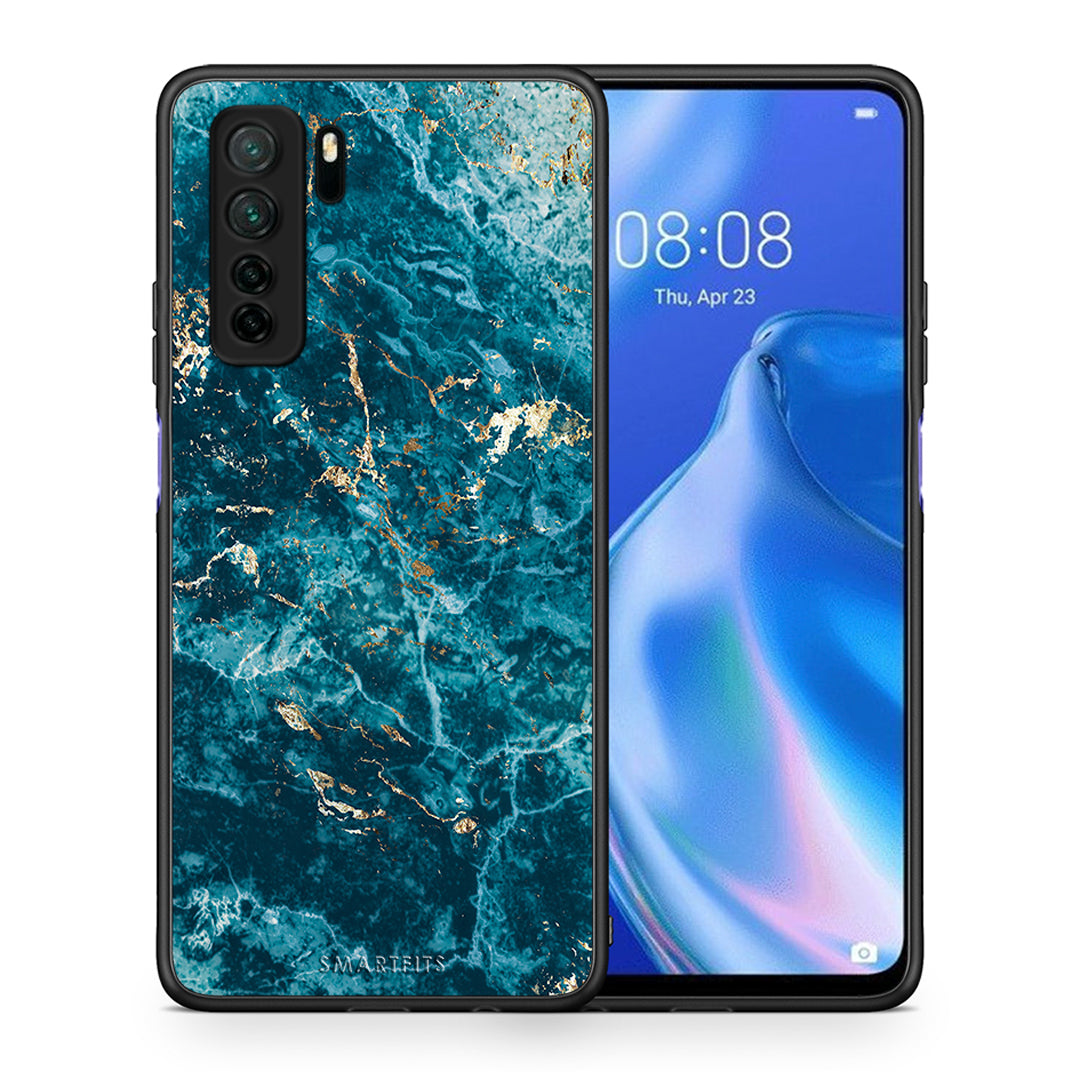Θήκη Huawei P40 Lite 5G Marble Blue από τη Smartfits με σχέδιο στο πίσω μέρος και μαύρο περίβλημα | Huawei P40 Lite 5G Marble Blue Case with Colorful Back and Black Bezels