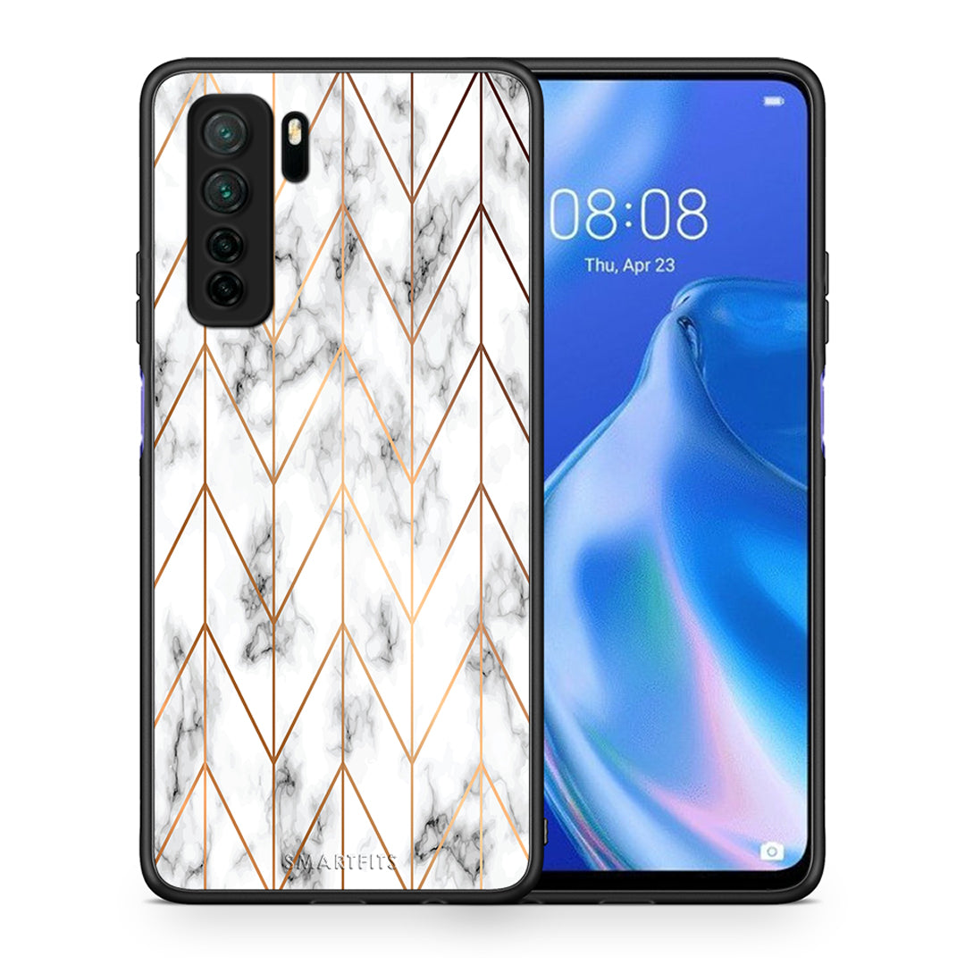 Θήκη Huawei P40 Lite 5G Marble Gold Geometric από τη Smartfits με σχέδιο στο πίσω μέρος και μαύρο περίβλημα | Huawei P40 Lite 5G Marble Gold Geometric Case with Colorful Back and Black Bezels