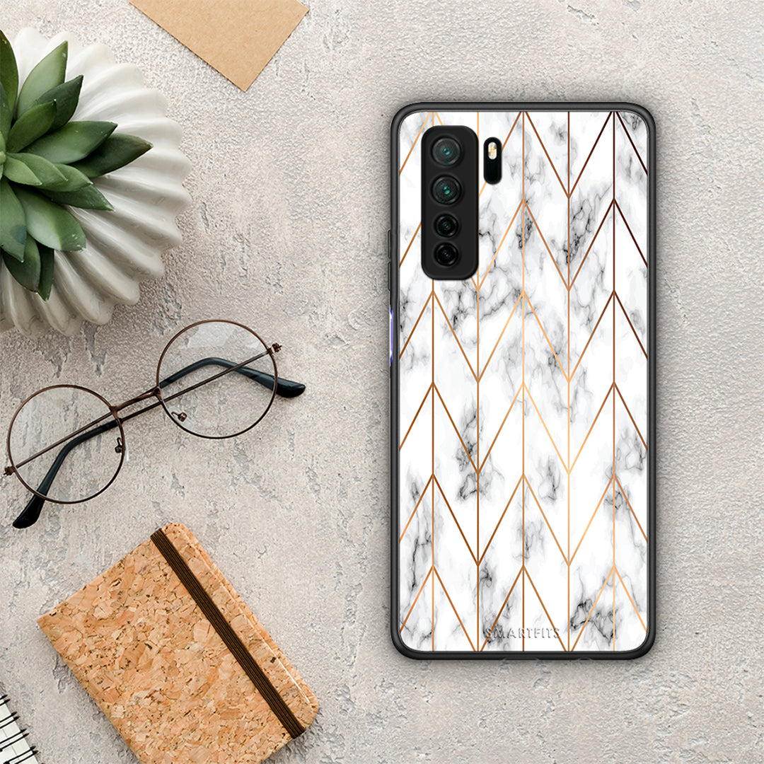 Θήκη Huawei P40 Lite 5G Marble Gold Geometric από τη Smartfits με σχέδιο στο πίσω μέρος και μαύρο περίβλημα | Huawei P40 Lite 5G Marble Gold Geometric Case with Colorful Back and Black Bezels