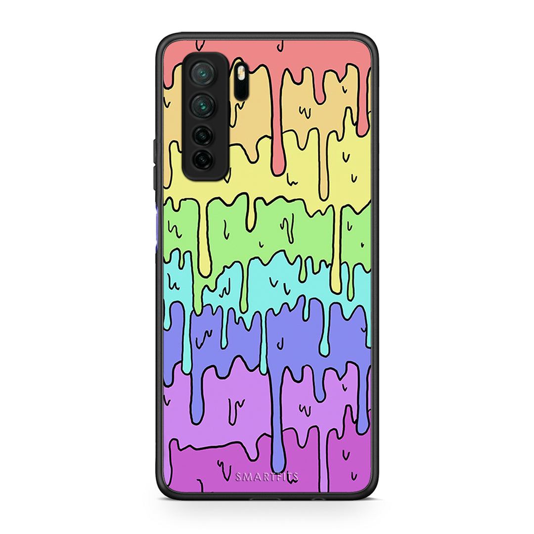 Θήκη Huawei P40 Lite 5G Melting Rainbow από τη Smartfits με σχέδιο στο πίσω μέρος και μαύρο περίβλημα | Huawei P40 Lite 5G Melting Rainbow Case with Colorful Back and Black Bezels