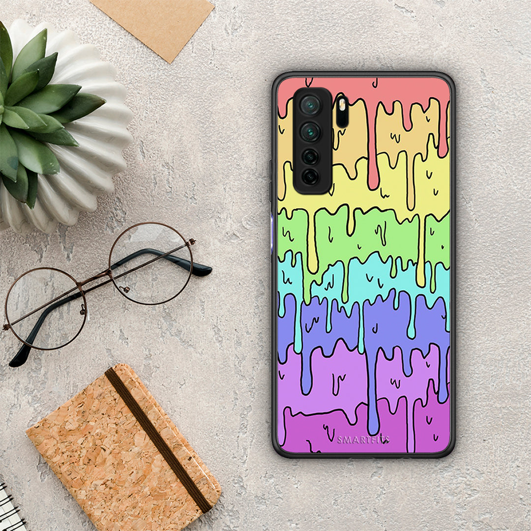 Θήκη Huawei P40 Lite 5G Melting Rainbow από τη Smartfits με σχέδιο στο πίσω μέρος και μαύρο περίβλημα | Huawei P40 Lite 5G Melting Rainbow Case with Colorful Back and Black Bezels