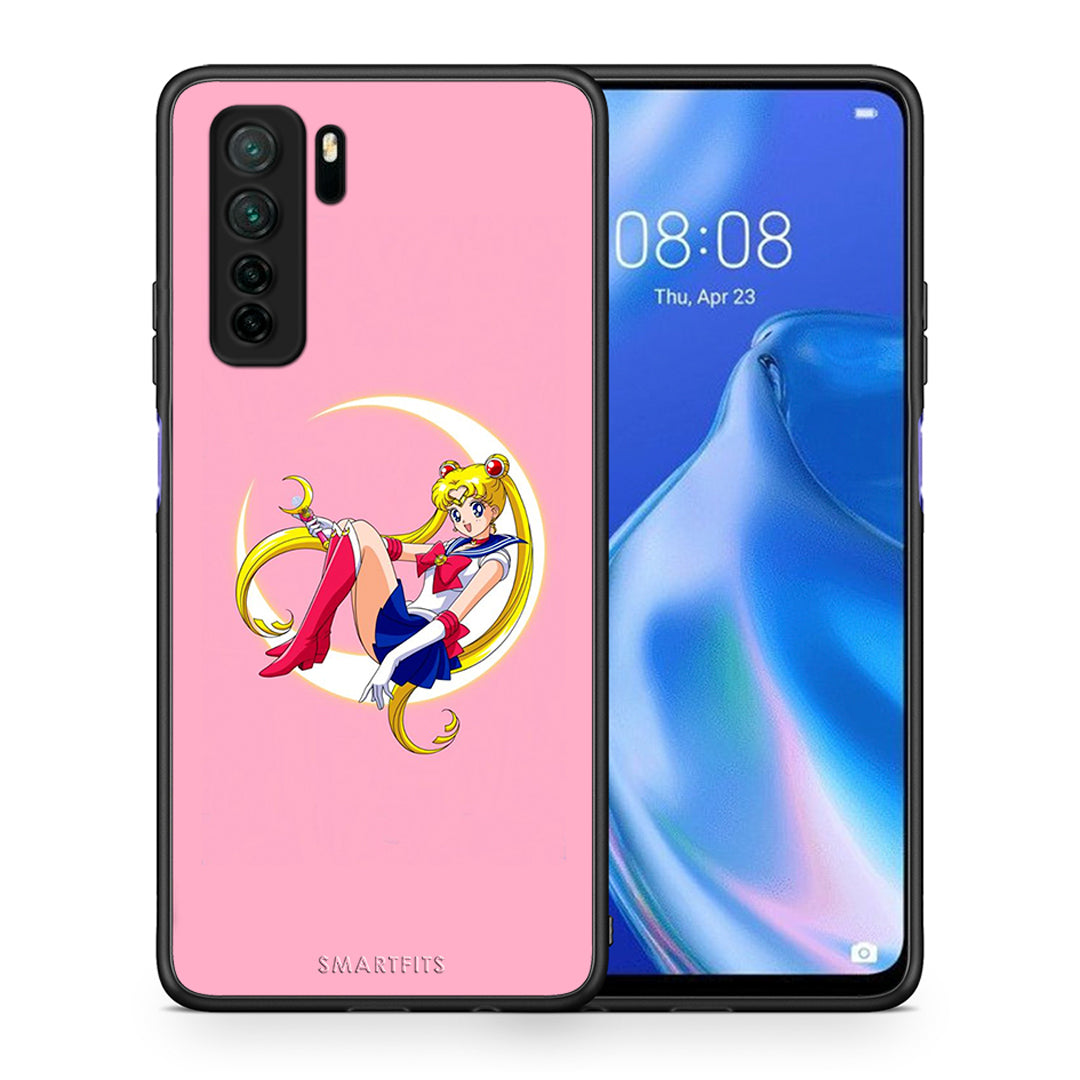 Θήκη Huawei P40 Lite 5G Moon Girl από τη Smartfits με σχέδιο στο πίσω μέρος και μαύρο περίβλημα | Huawei P40 Lite 5G Moon Girl Case with Colorful Back and Black Bezels