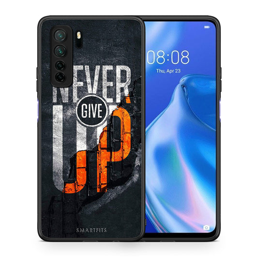 Θήκη Huawei P40 Lite 5G Never Give Up από τη Smartfits με σχέδιο στο πίσω μέρος και μαύρο περίβλημα | Huawei P40 Lite 5G Never Give Up Case with Colorful Back and Black Bezels