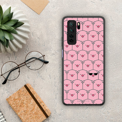 Θήκη Huawei P40 Lite 5G Pig Glasses από τη Smartfits με σχέδιο στο πίσω μέρος και μαύρο περίβλημα | Huawei P40 Lite 5G Pig Glasses Case with Colorful Back and Black Bezels