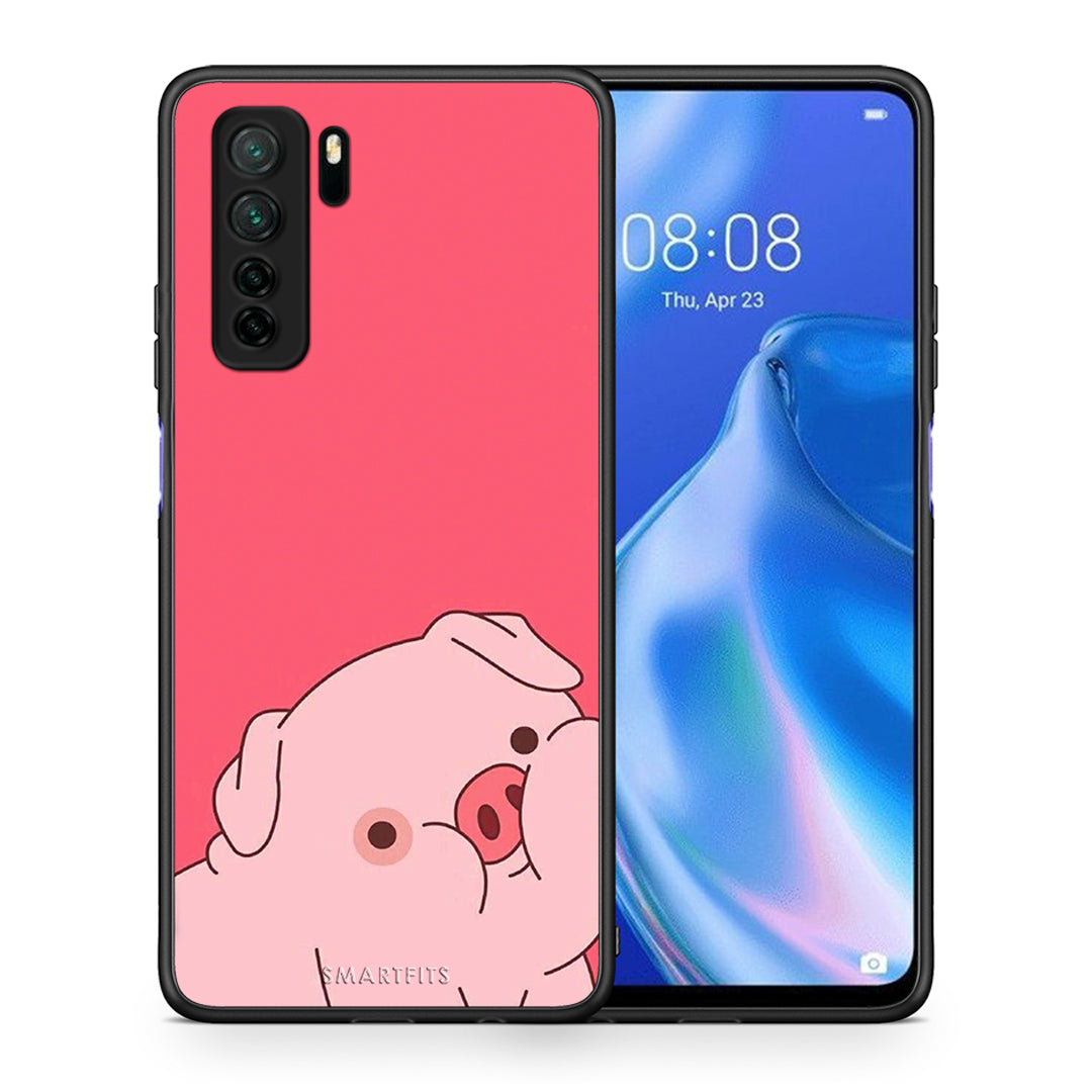 Θήκη Huawei P40 Lite 5G Pig Love 1 από τη Smartfits με σχέδιο στο πίσω μέρος και μαύρο περίβλημα | Huawei P40 Lite 5G Pig Love 1 Case with Colorful Back and Black Bezels