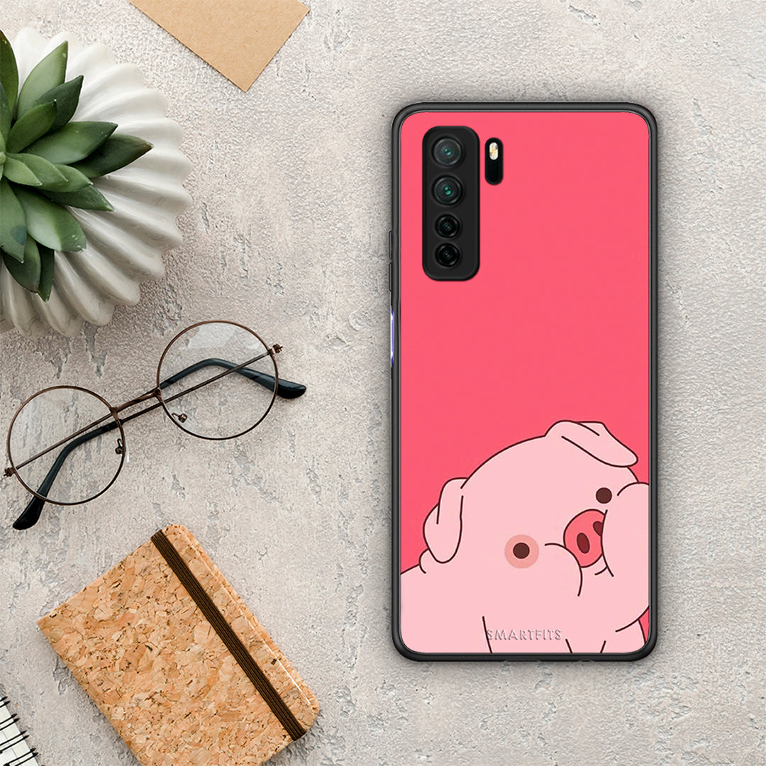 Θήκη Huawei P40 Lite 5G Pig Love 1 από τη Smartfits με σχέδιο στο πίσω μέρος και μαύρο περίβλημα | Huawei P40 Lite 5G Pig Love 1 Case with Colorful Back and Black Bezels