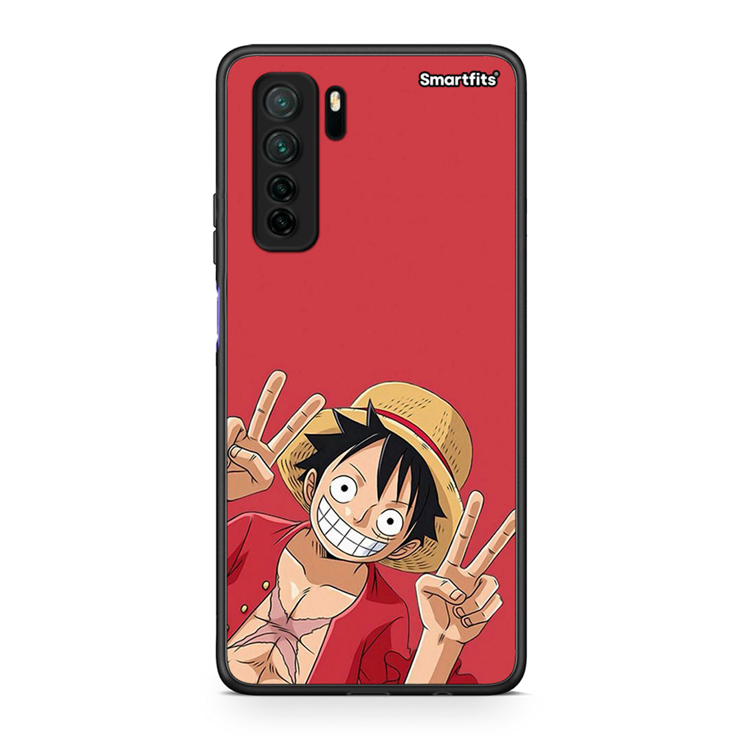 Θήκη Huawei P40 Lite 5G Pirate Luffy από τη Smartfits με σχέδιο στο πίσω μέρος και μαύρο περίβλημα | Huawei P40 Lite 5G Pirate Luffy Case with Colorful Back and Black Bezels