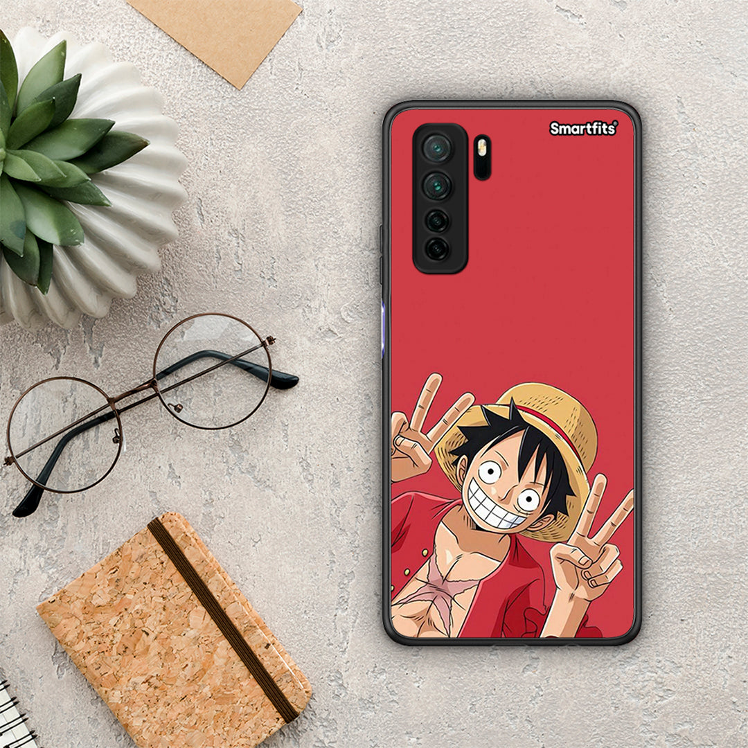 Θήκη Huawei P40 Lite 5G Pirate Luffy από τη Smartfits με σχέδιο στο πίσω μέρος και μαύρο περίβλημα | Huawei P40 Lite 5G Pirate Luffy Case with Colorful Back and Black Bezels