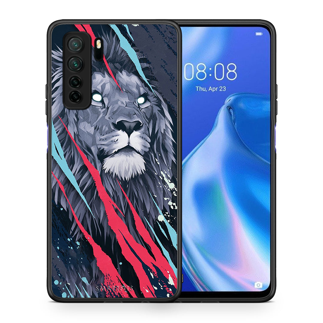 Θήκη Huawei P40 Lite 5G PopArt Lion Designer από τη Smartfits με σχέδιο στο πίσω μέρος και μαύρο περίβλημα | Huawei P40 Lite 5G PopArt Lion Designer Case with Colorful Back and Black Bezels