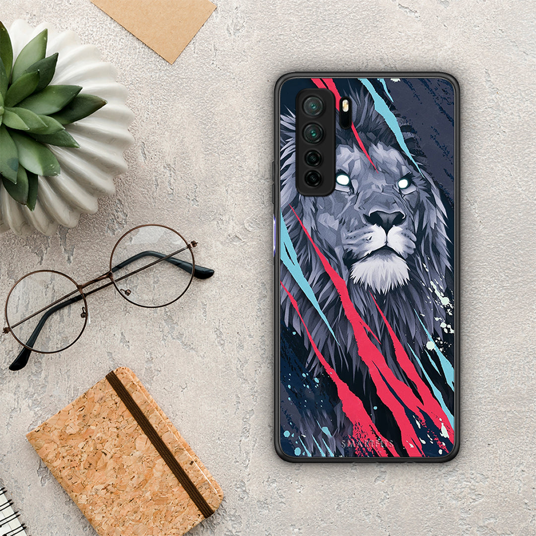 Θήκη Huawei P40 Lite 5G PopArt Lion Designer από τη Smartfits με σχέδιο στο πίσω μέρος και μαύρο περίβλημα | Huawei P40 Lite 5G PopArt Lion Designer Case with Colorful Back and Black Bezels