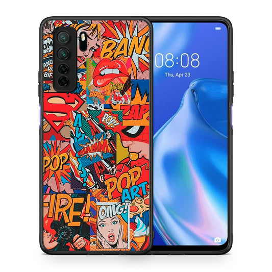 Θήκη Huawei P40 Lite 5G PopArt OMG από τη Smartfits με σχέδιο στο πίσω μέρος και μαύρο περίβλημα | Huawei P40 Lite 5G PopArt OMG Case with Colorful Back and Black Bezels