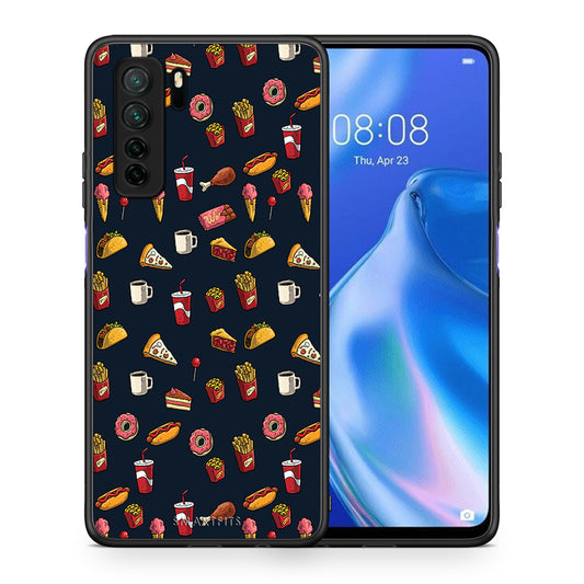 Θήκη Huawei P40 Lite 5G Random Hungry από τη Smartfits με σχέδιο στο πίσω μέρος και μαύρο περίβλημα | Huawei P40 Lite 5G Random Hungry Case with Colorful Back and Black Bezels