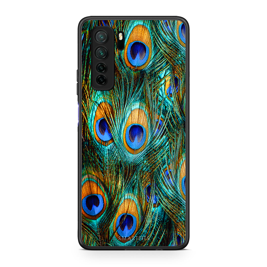 Θήκη Huawei P40 Lite 5G Real Peacock Feathers από τη Smartfits με σχέδιο στο πίσω μέρος και μαύρο περίβλημα | Huawei P40 Lite 5G Real Peacock Feathers Case with Colorful Back and Black Bezels