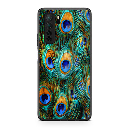 Θήκη Huawei P40 Lite 5G Real Peacock Feathers από τη Smartfits με σχέδιο στο πίσω μέρος και μαύρο περίβλημα | Huawei P40 Lite 5G Real Peacock Feathers Case with Colorful Back and Black Bezels
