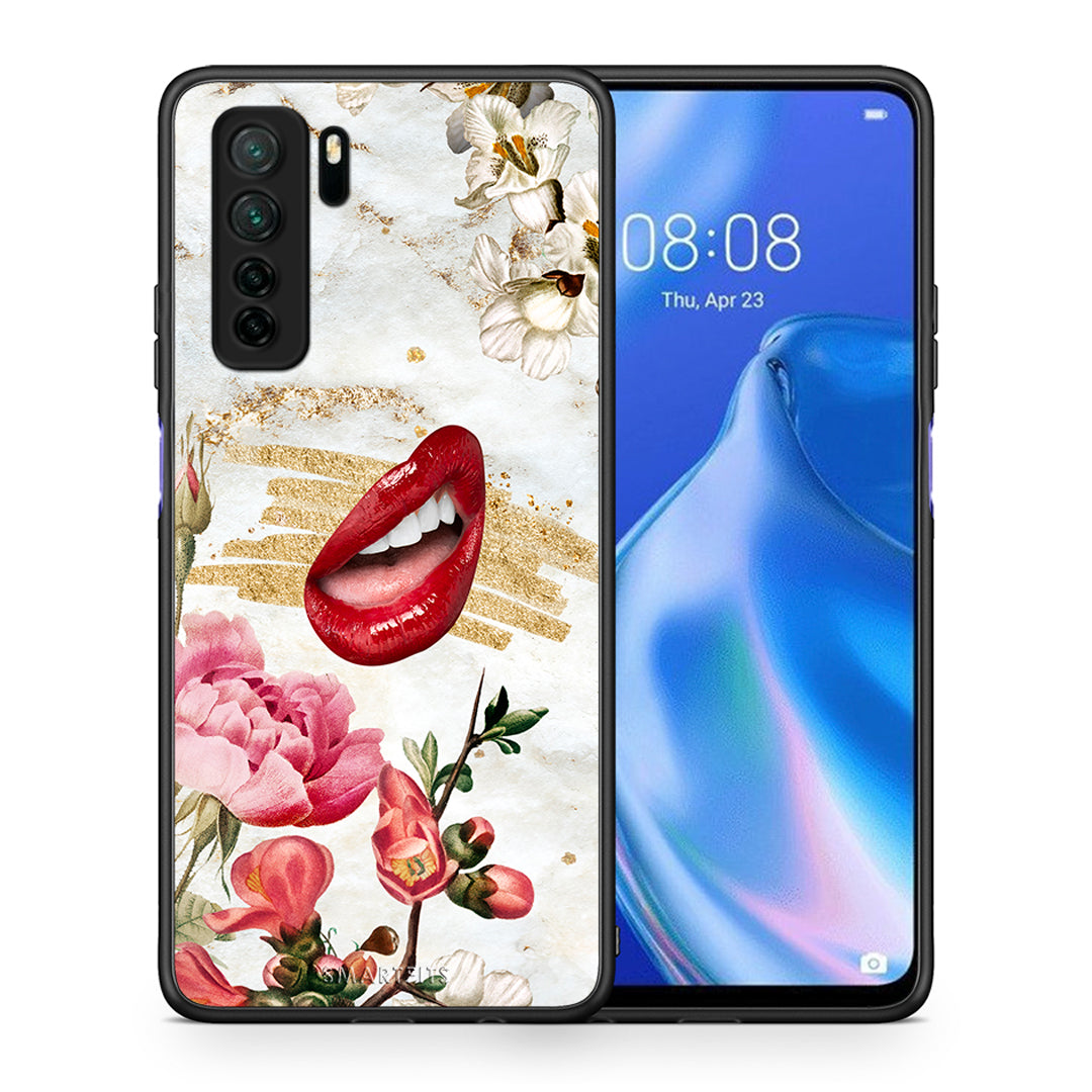 Θήκη Huawei P40 Lite 5G Red Lips από τη Smartfits με σχέδιο στο πίσω μέρος και μαύρο περίβλημα | Huawei P40 Lite 5G Red Lips Case with Colorful Back and Black Bezels