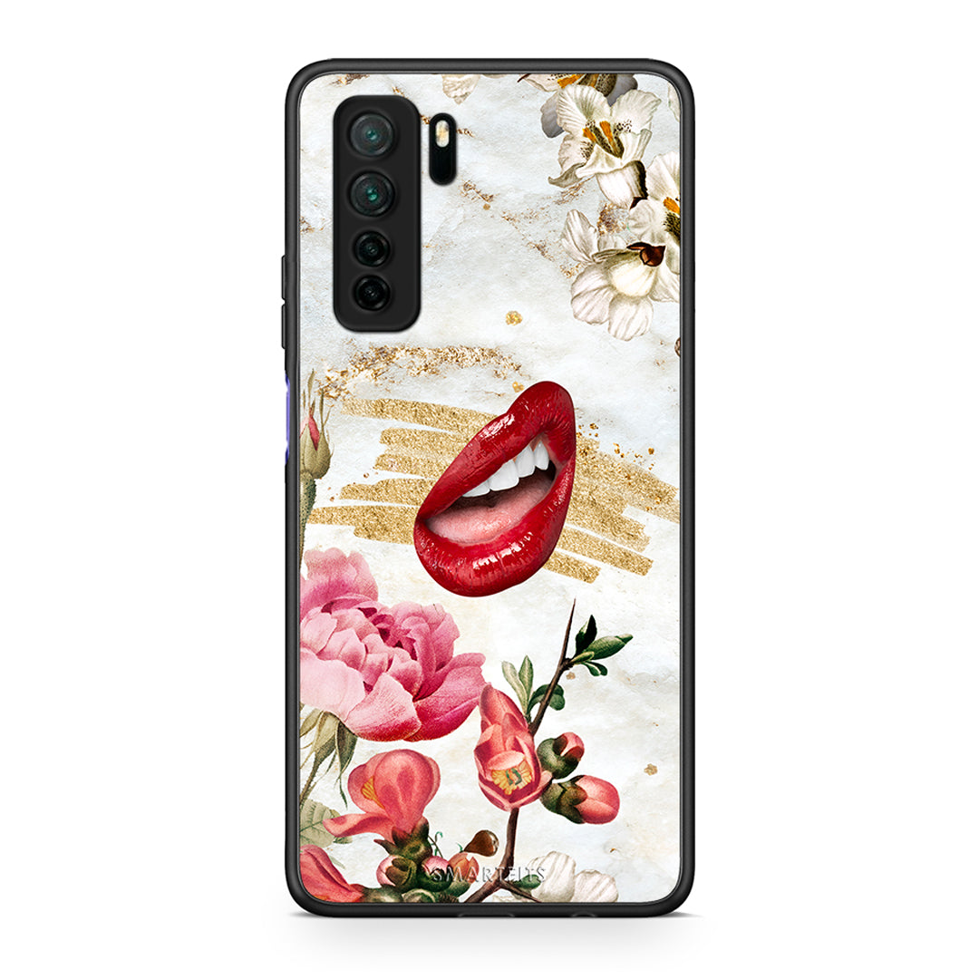 Θήκη Huawei P40 Lite 5G Red Lips από τη Smartfits με σχέδιο στο πίσω μέρος και μαύρο περίβλημα | Huawei P40 Lite 5G Red Lips Case with Colorful Back and Black Bezels