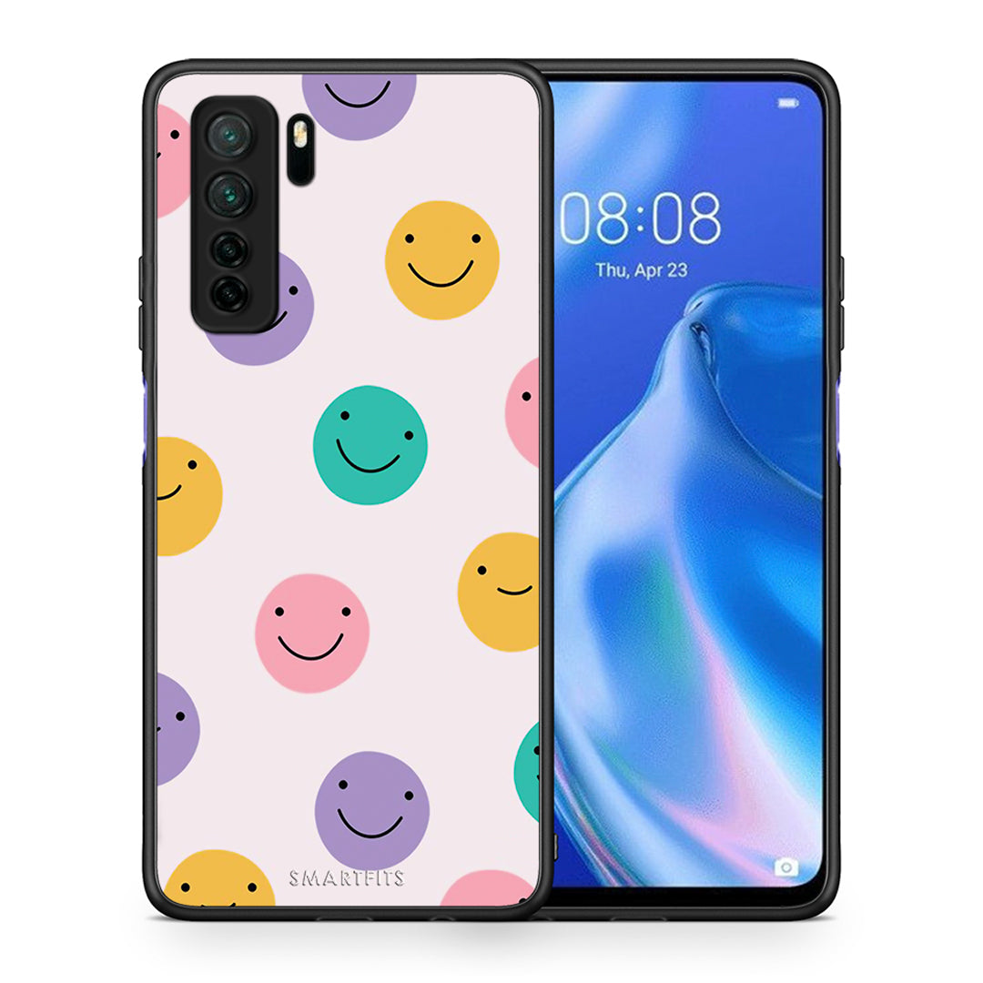 Θήκη Huawei P40 Lite 5G Smiley Faces από τη Smartfits με σχέδιο στο πίσω μέρος και μαύρο περίβλημα | Huawei P40 Lite 5G Smiley Faces Case with Colorful Back and Black Bezels