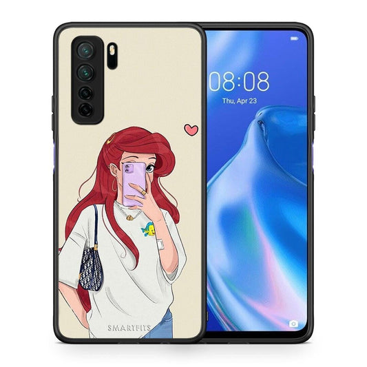 Θήκη Huawei P40 Lite 5G Walking Mermaid από τη Smartfits με σχέδιο στο πίσω μέρος και μαύρο περίβλημα | Huawei P40 Lite 5G Walking Mermaid Case with Colorful Back and Black Bezels
