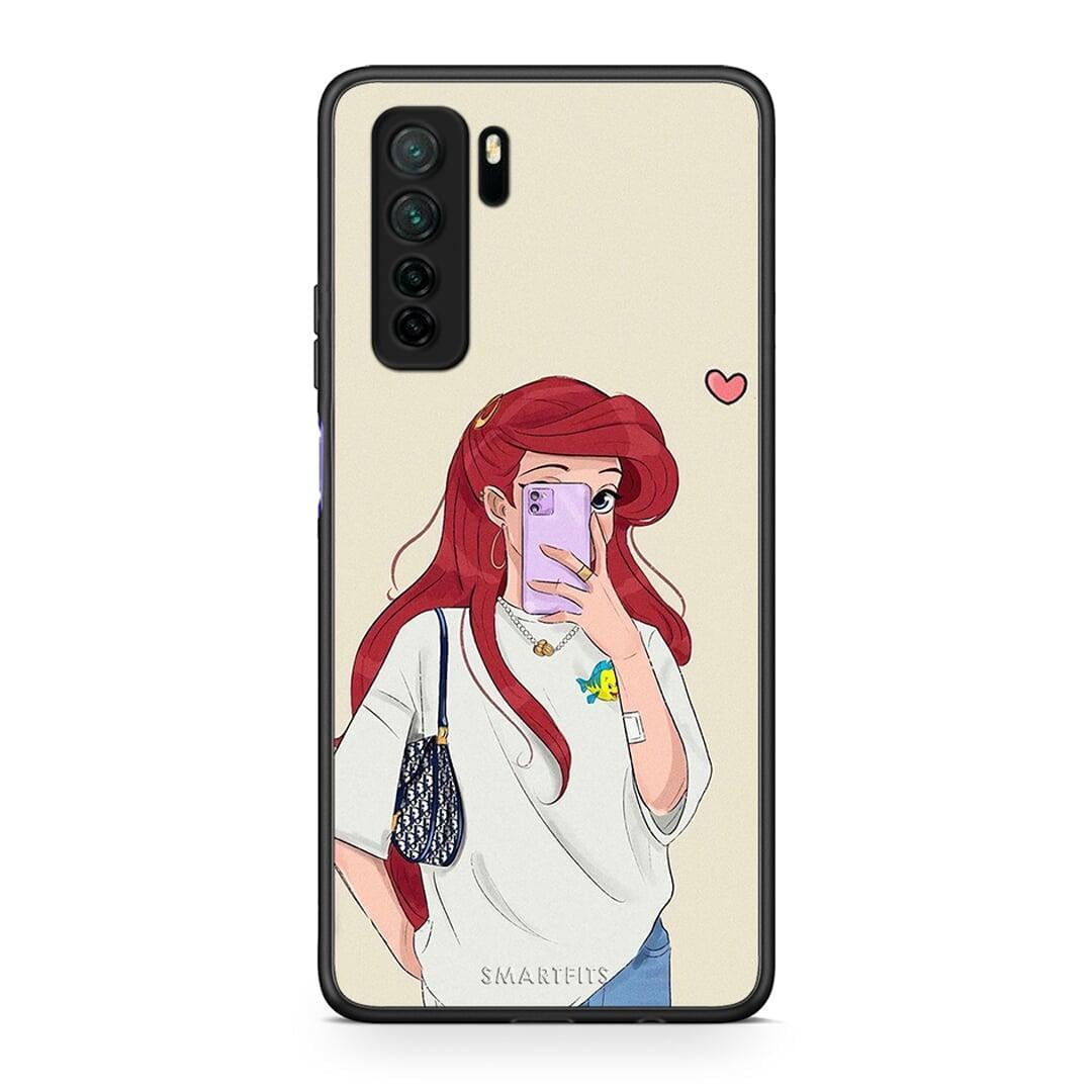 Θήκη Huawei P40 Lite 5G Walking Mermaid από τη Smartfits με σχέδιο στο πίσω μέρος και μαύρο περίβλημα | Huawei P40 Lite 5G Walking Mermaid Case with Colorful Back and Black Bezels