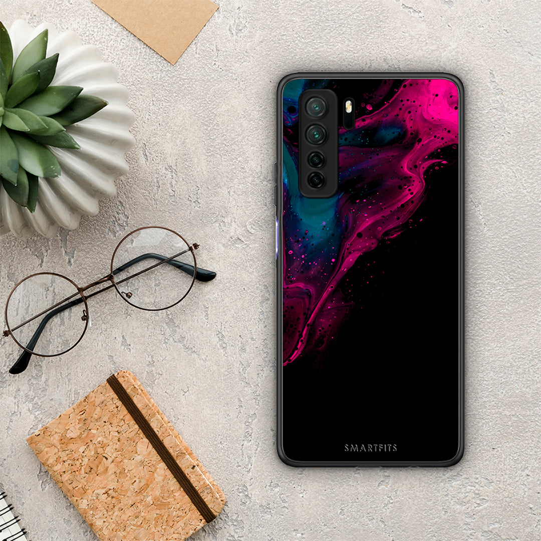 Θήκη Huawei P40 Lite 5G Watercolor Pink Black από τη Smartfits με σχέδιο στο πίσω μέρος και μαύρο περίβλημα | Huawei P40 Lite 5G Watercolor Pink Black Case with Colorful Back and Black Bezels