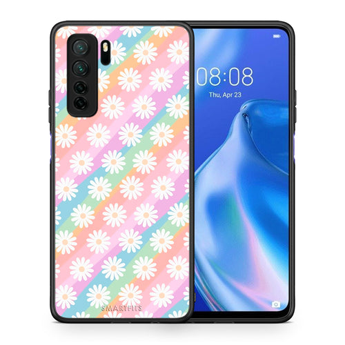 Θήκη Huawei P40 Lite 5G White Daisies από τη Smartfits με σχέδιο στο πίσω μέρος και μαύρο περίβλημα | Huawei P40 Lite 5G White Daisies Case with Colorful Back and Black Bezels