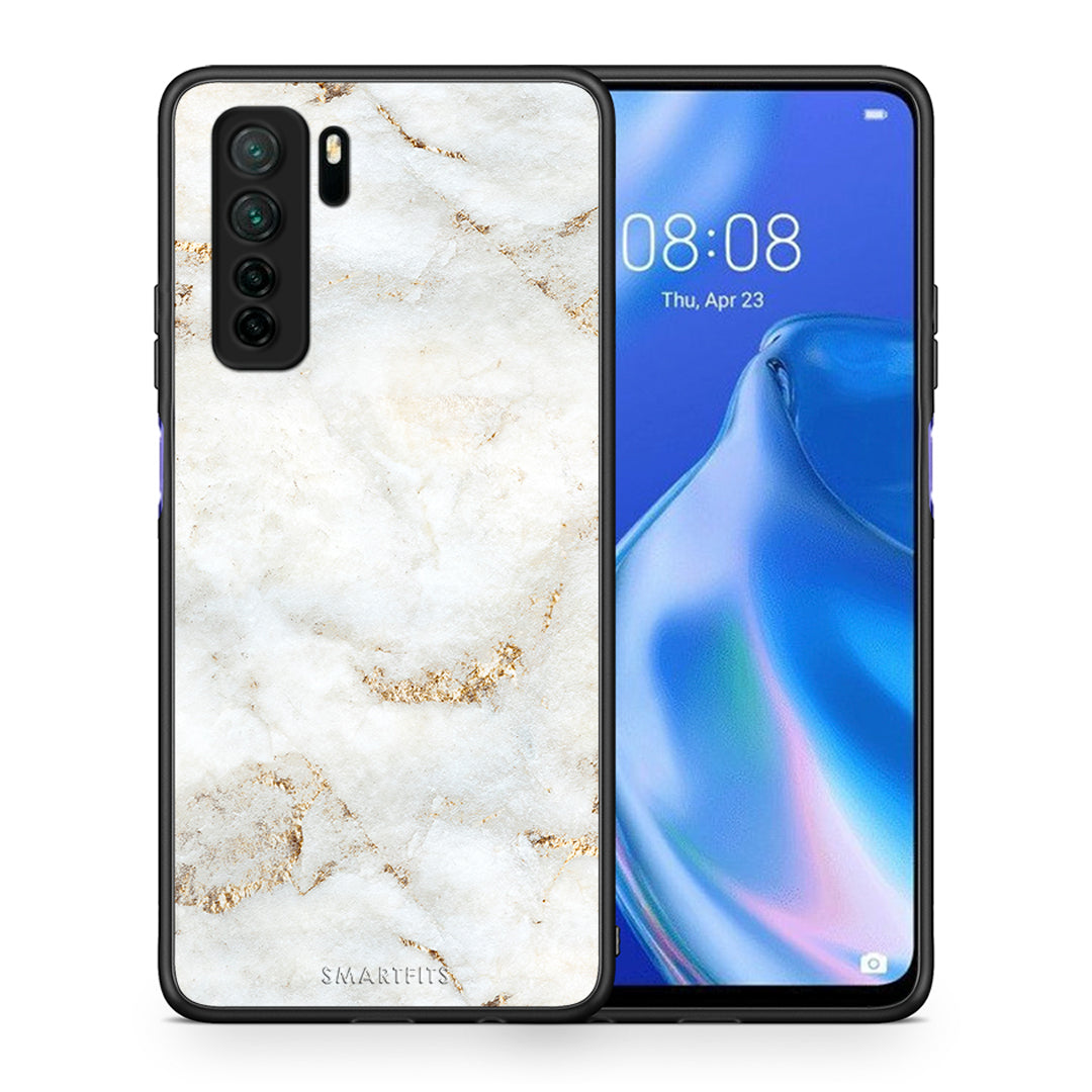 Θήκη Huawei P40 Lite 5G White Gold Marble από τη Smartfits με σχέδιο στο πίσω μέρος και μαύρο περίβλημα | Huawei P40 Lite 5G White Gold Marble Case with Colorful Back and Black Bezels